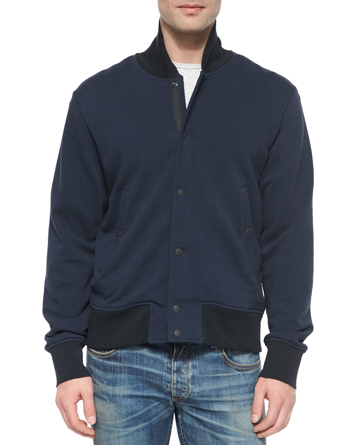 Rag & bone Knit Varsity Jacket in Blue for Men Lyst