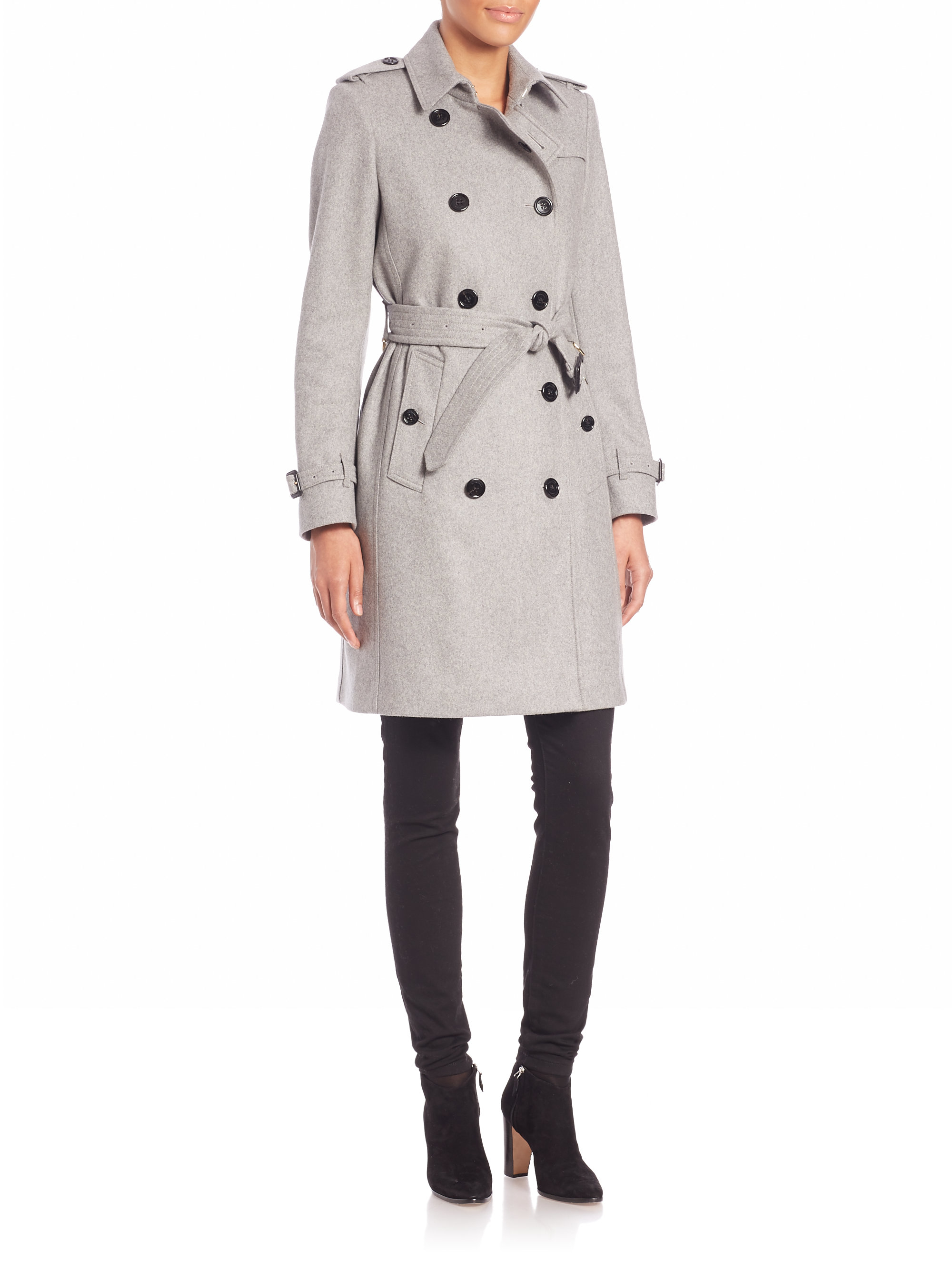 Lyst - Burberry Kensington Pale Grey Cashmere Trench Coat in Gray