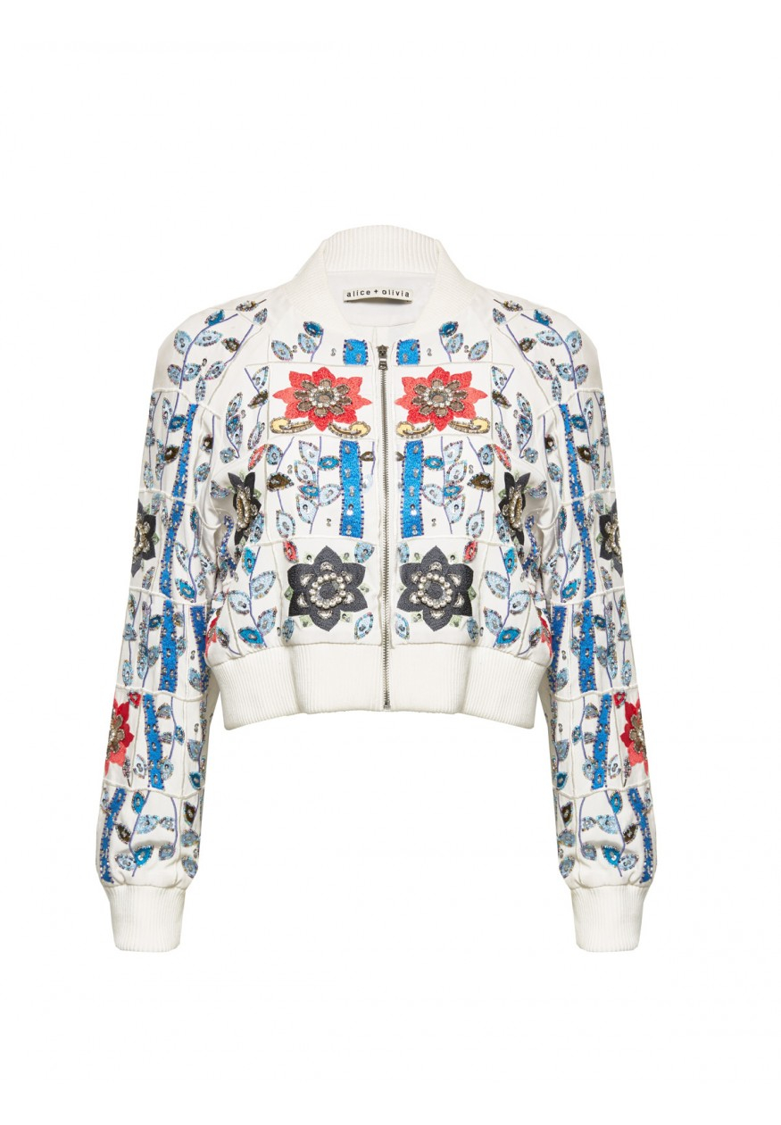 embroidered beaded bomber jacket in white white multi lyst embroidered beaded bomber jacket in white white multi lyst
