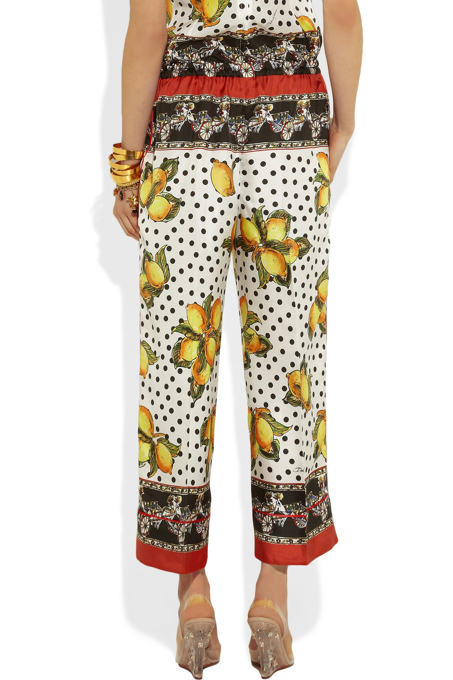 Dolce & gabbana Printed Silk Cropped Wide-leg Pants in Red | Lyst