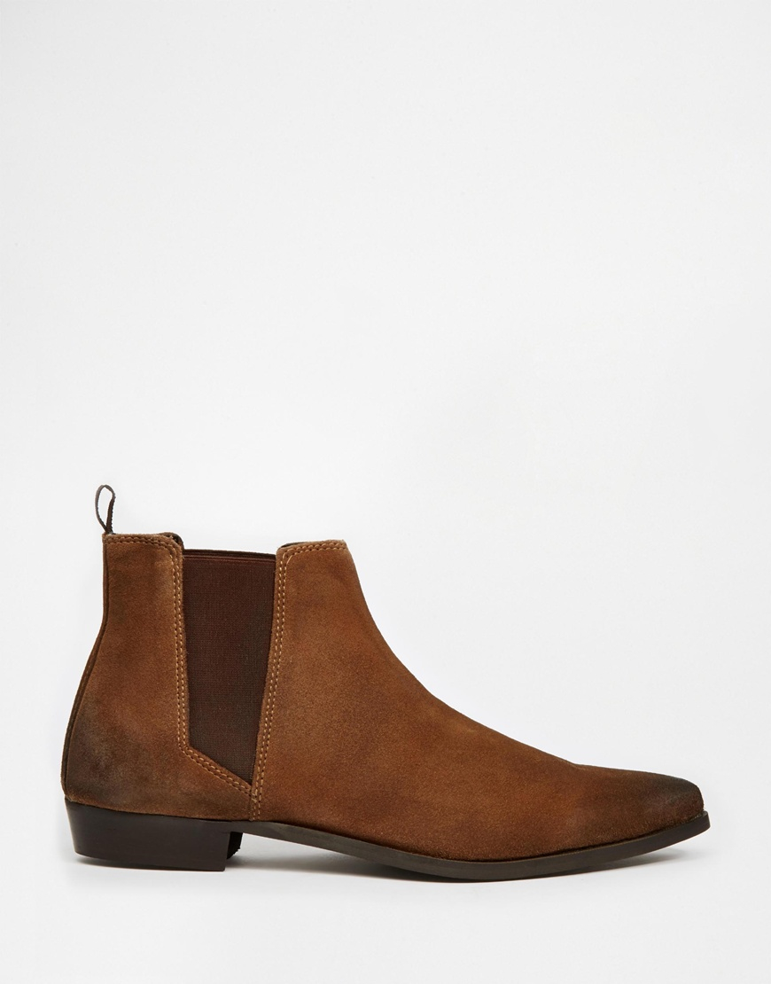 Asos Pointed Chelsea Boots In Brown Suede in Brown for Men | Lyst