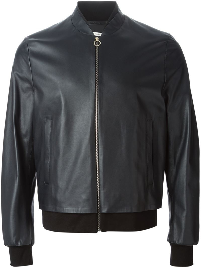 Paul Smith Leather Bomber Jacket in Black for Men - Lyst
