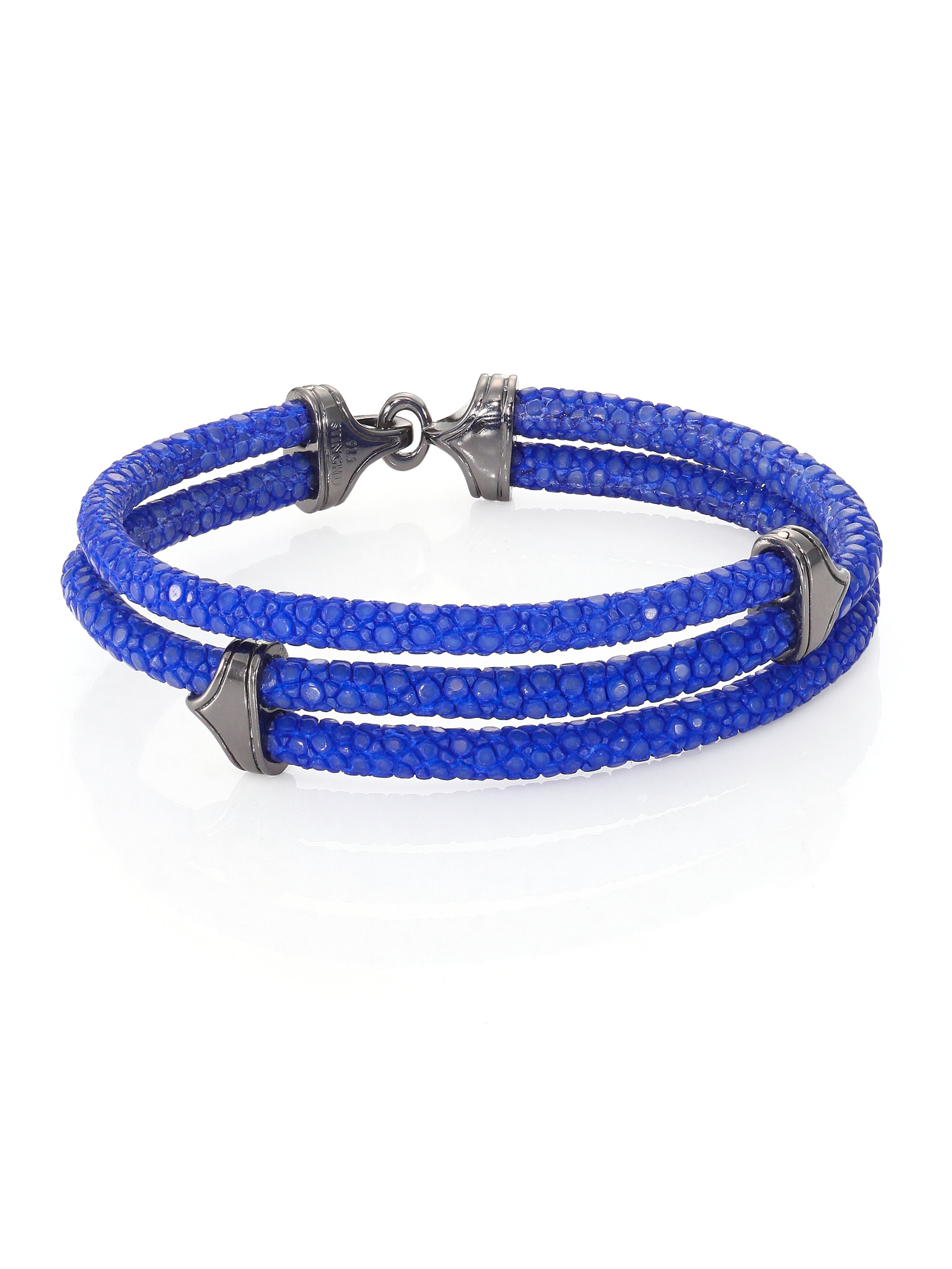 Stinghd Blackened Silver & Stingray Triangle Wrap Bracelet in Blue for ...