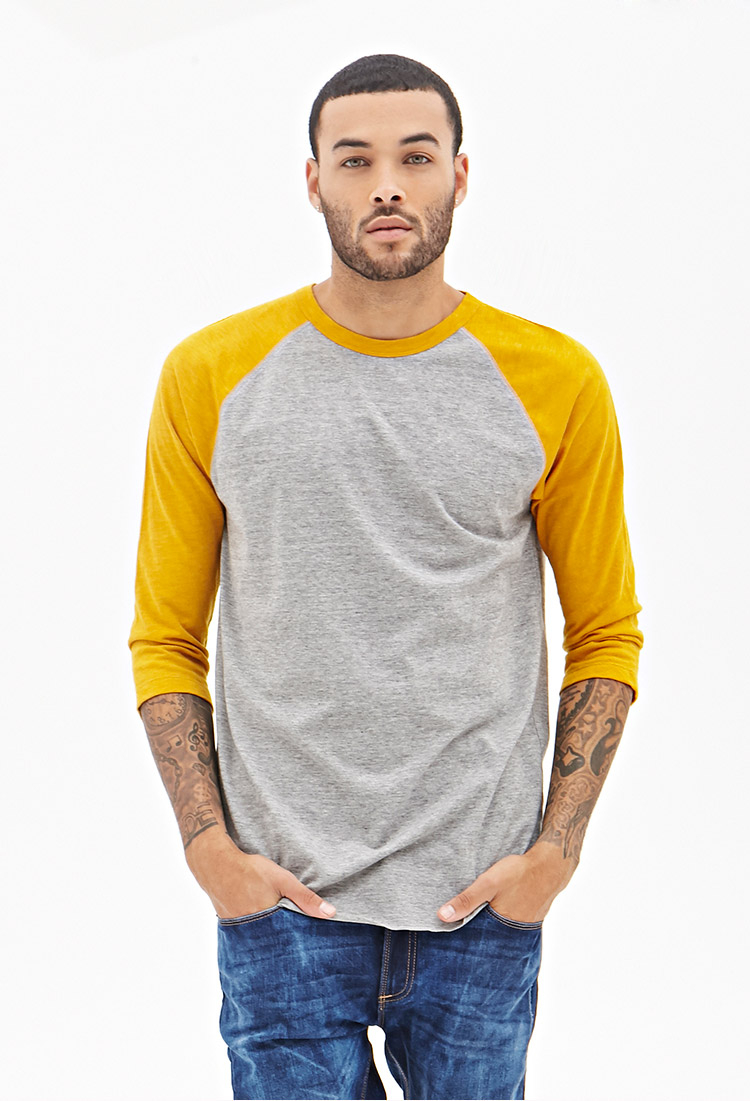 Forever 21 Colorblock Heathered Baseball Tee 21 Men in Yellow for Men ...