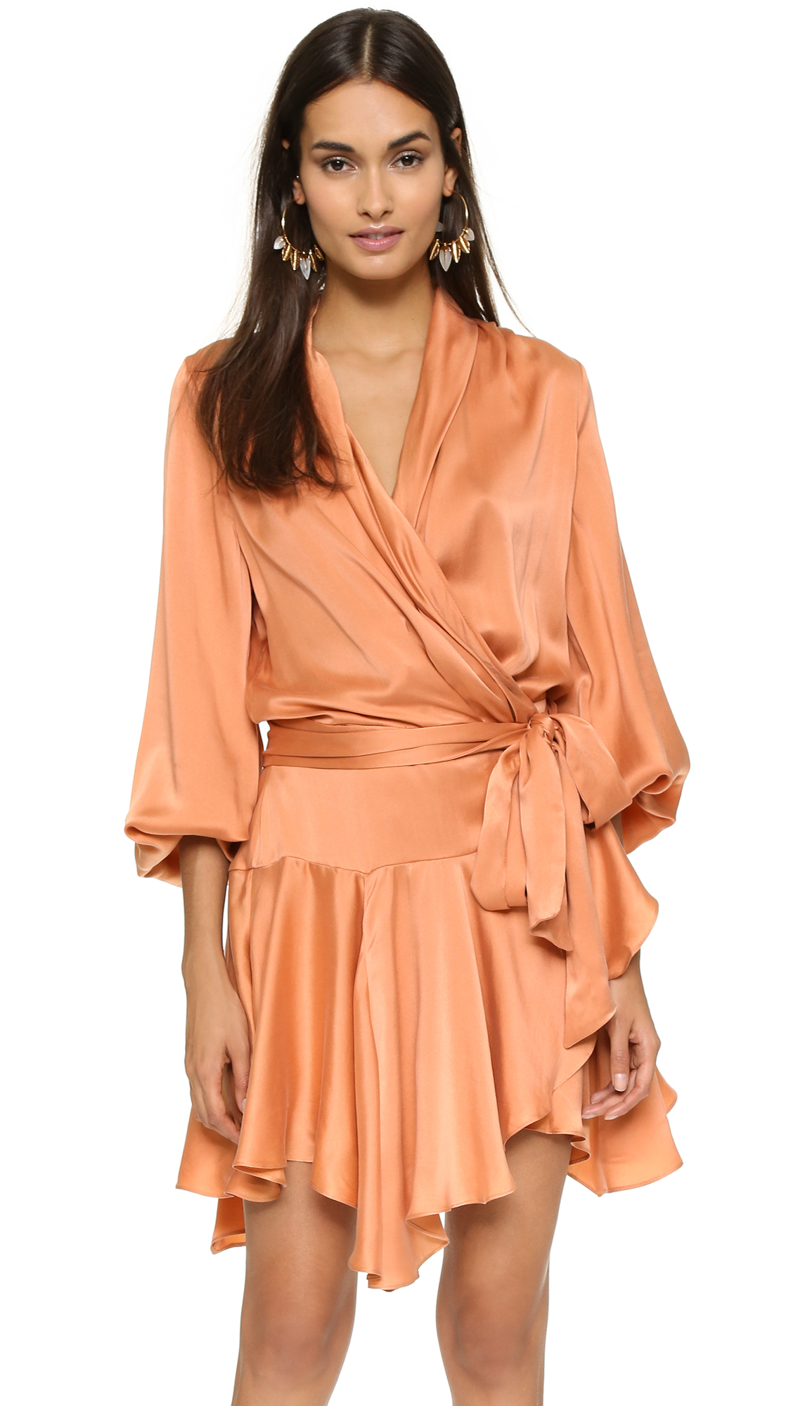 Lyst Zimmermann Empire Brushed Silk Robe Dress In Orange Gallery