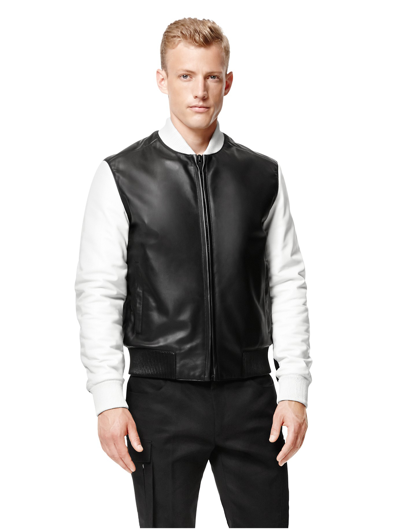 Lyst - Calvin Klein Collection Plongee Contrast Sleeve Varsity Jacket ...