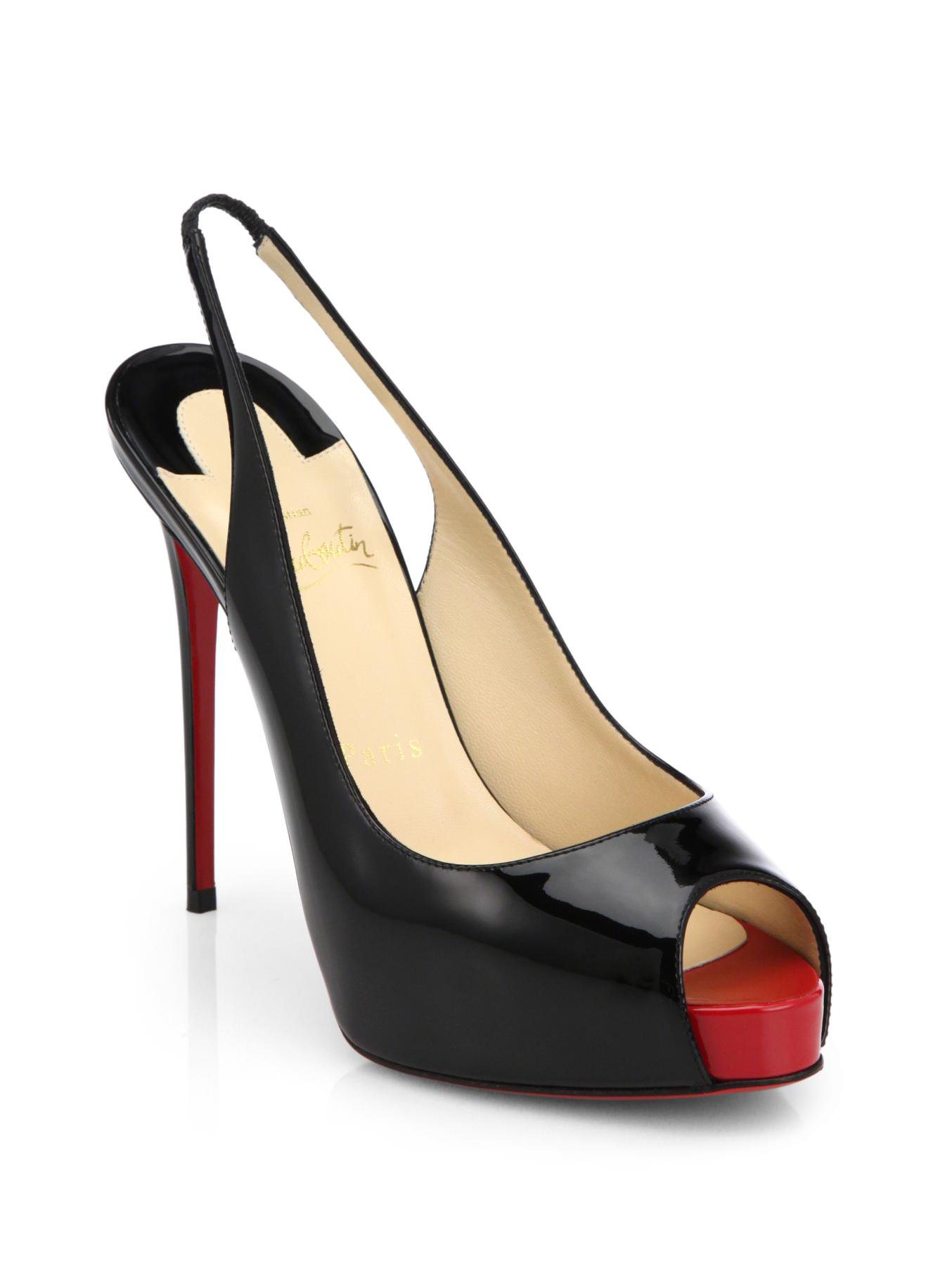 mens spiked loafers cheap - christian louboutin peep-toe patent leather slingback pumps | The ...