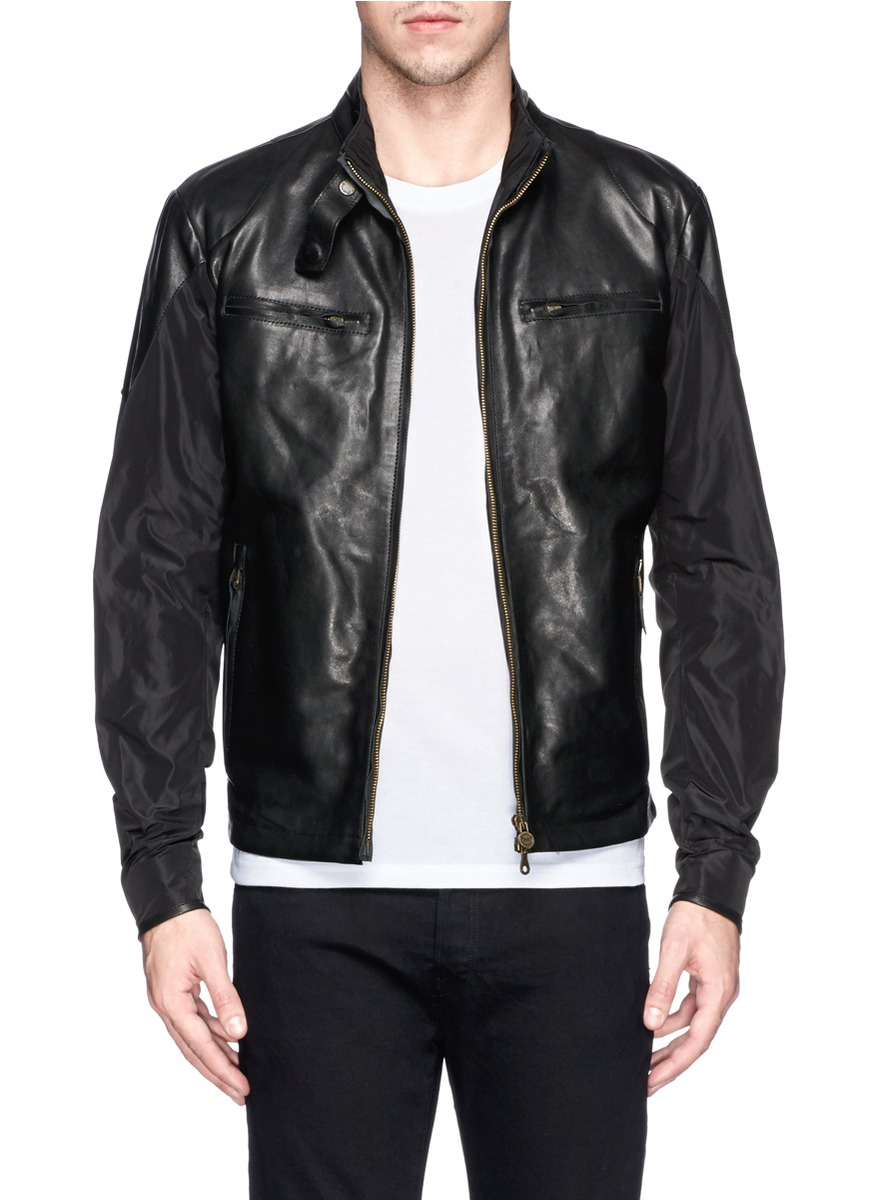 Matchless 'mold' Windbreaker Back Leather Biker Jacket in Black for Men ...