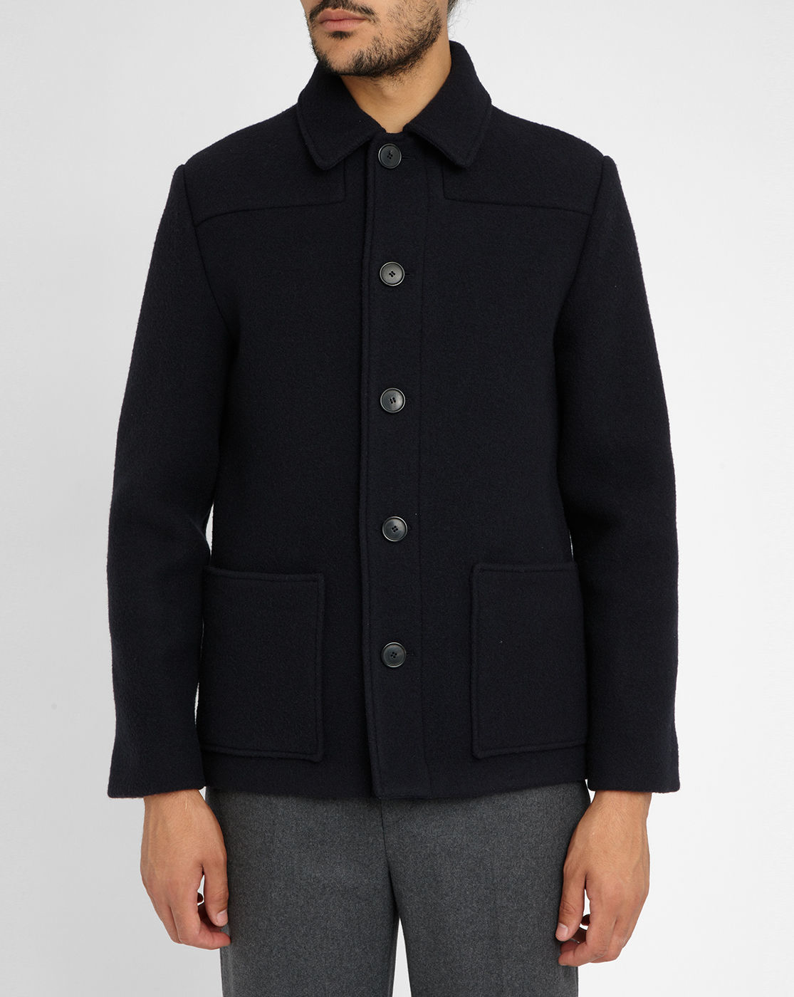 Acne Navy Markus Boiled Wool Patch Pockets Coat in Blue for Men (navy ...