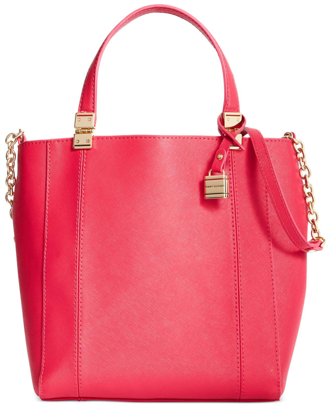 Lyst - Tommy Hilfiger Th Hinge Saffiano Convertible Small N/S Tote in Pink