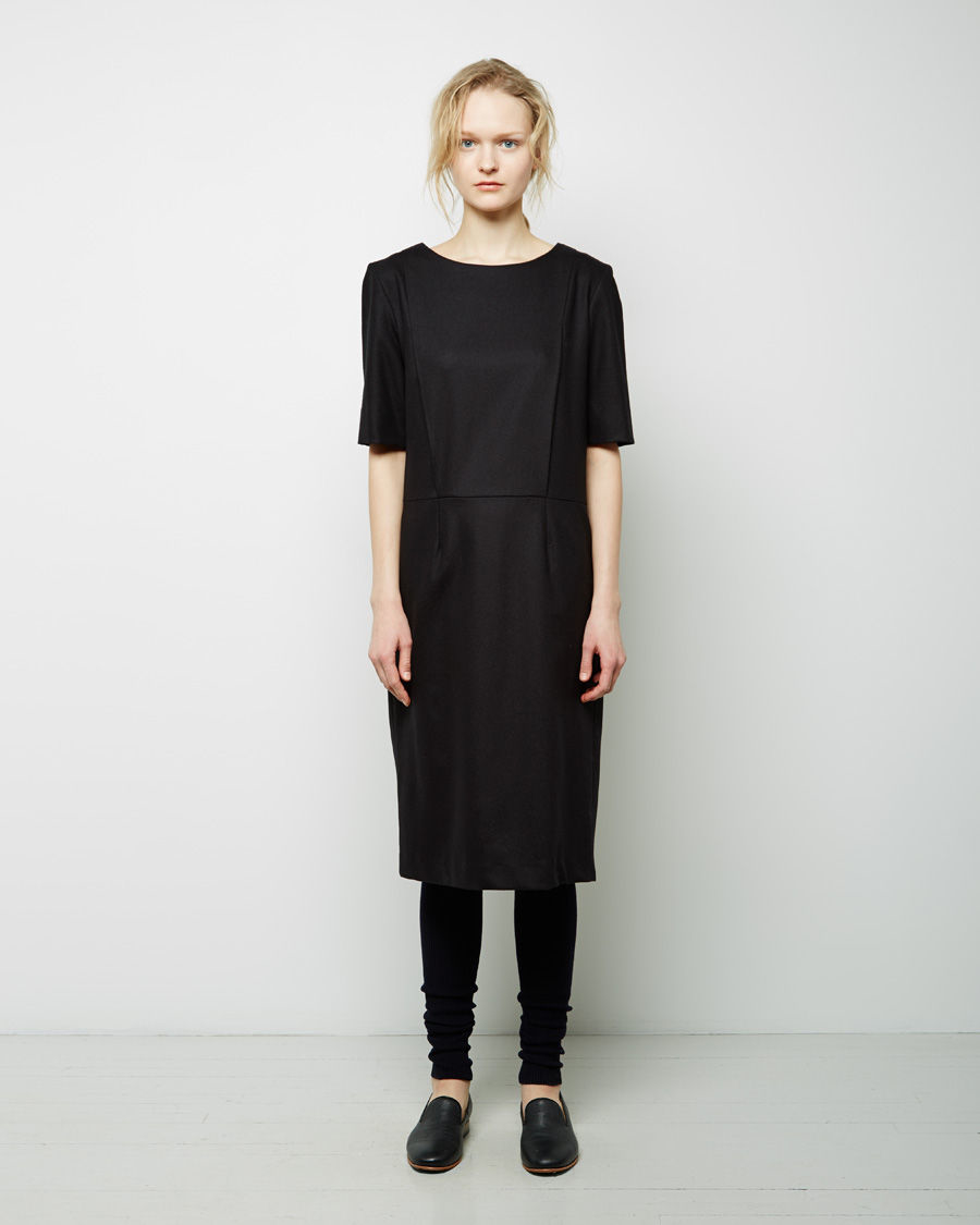 Margaret howell Pleat Tunic Dress in Black | Lyst