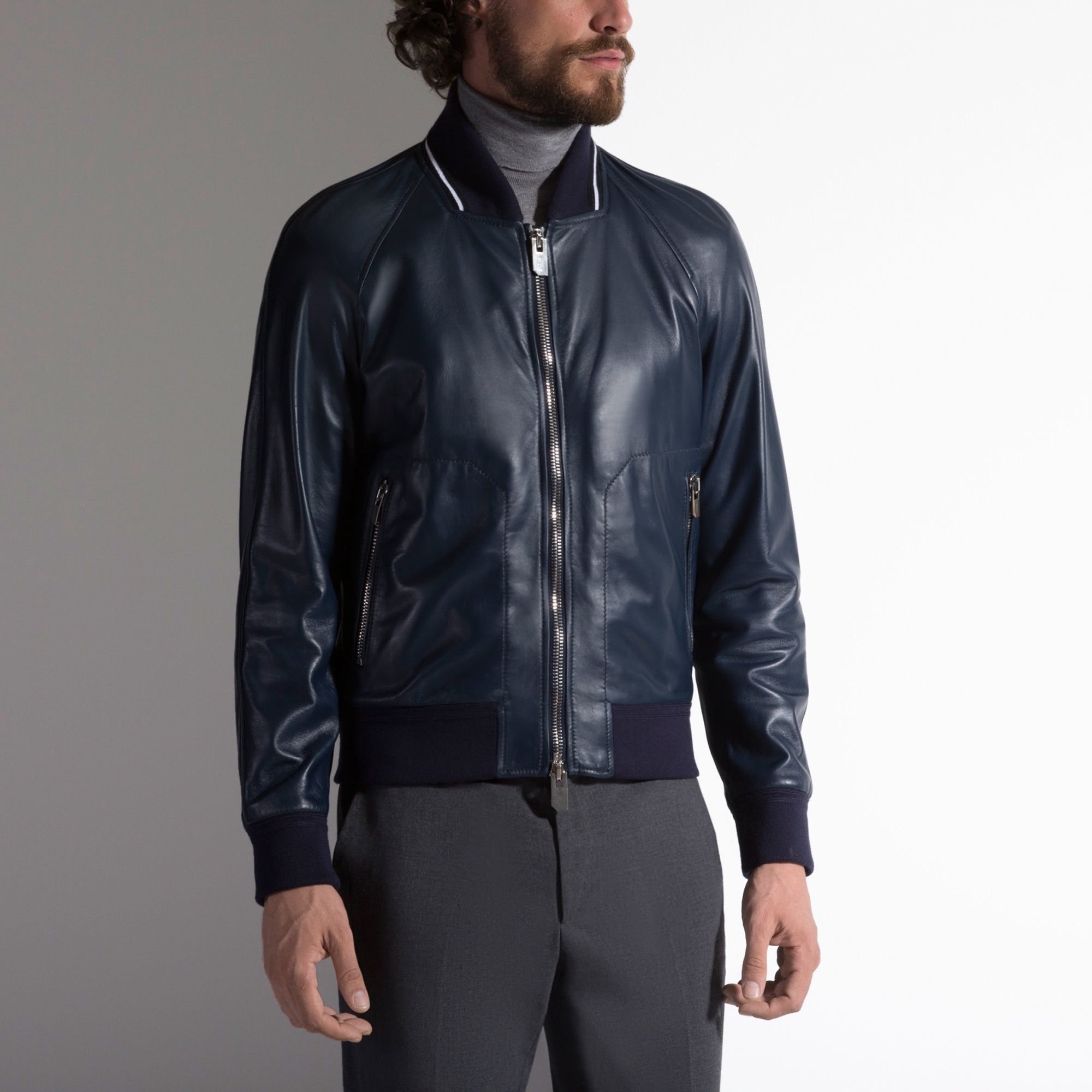 Lyst - Bally Leather Blouson Jacket Men's Nappa Leather Jacket In Ink ...