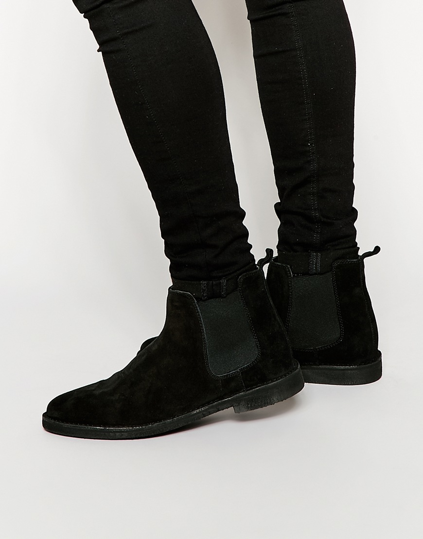 Asos Chelsea Desert Boots In Black Suede in Black for Men | Lyst