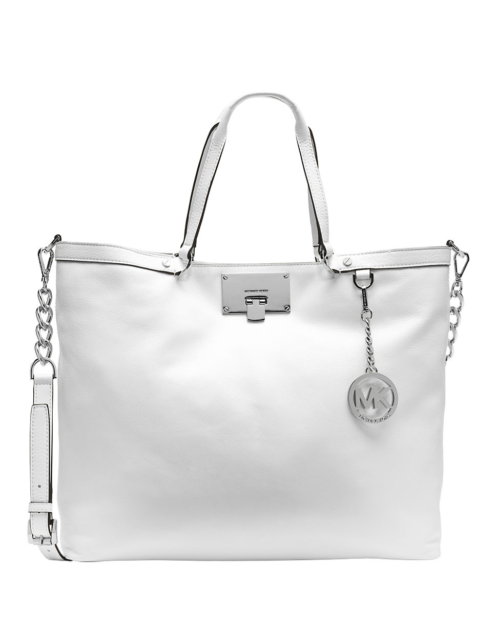 Michael Michael Kors Channing Leather Large Shoulder Tote Bag in White ...
