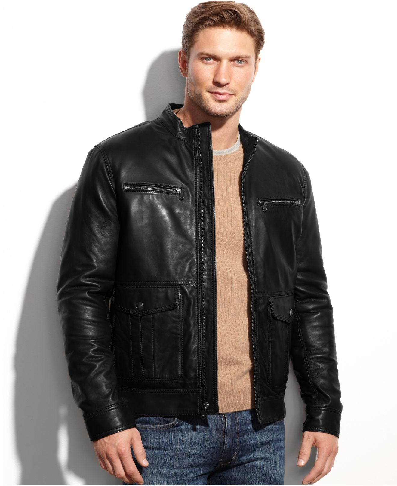 Men S Michael Kors Leather Jackets From 225 Lyst Page 4 Michael Kors Woodland Four Pocket Leather Jacket Lyst