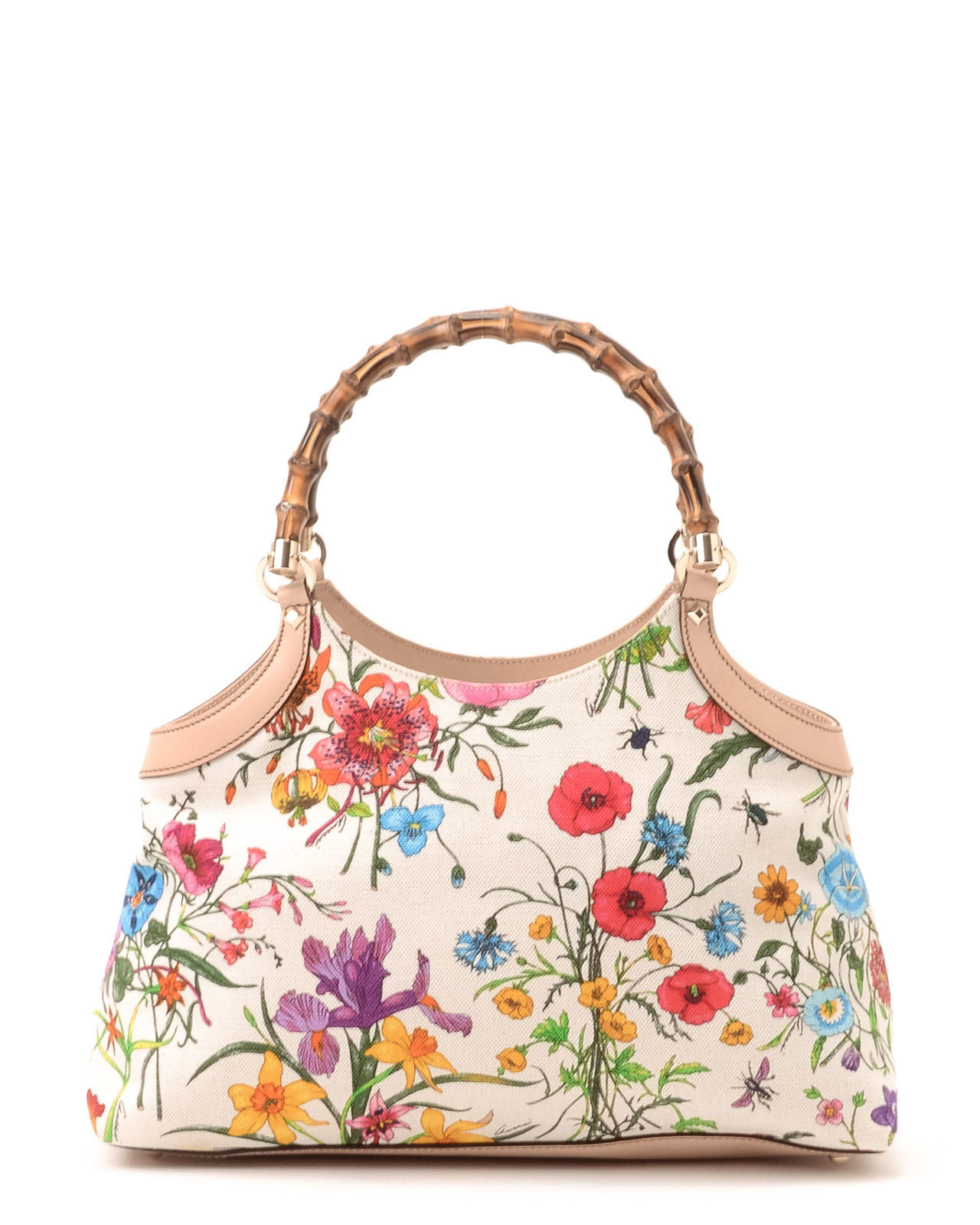 Lyst Gucci Flora Bamboo Handbag In White Gallery