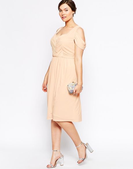  Asos  Curve Wedding  Midi Skater Dress  With Drape Shoulder 