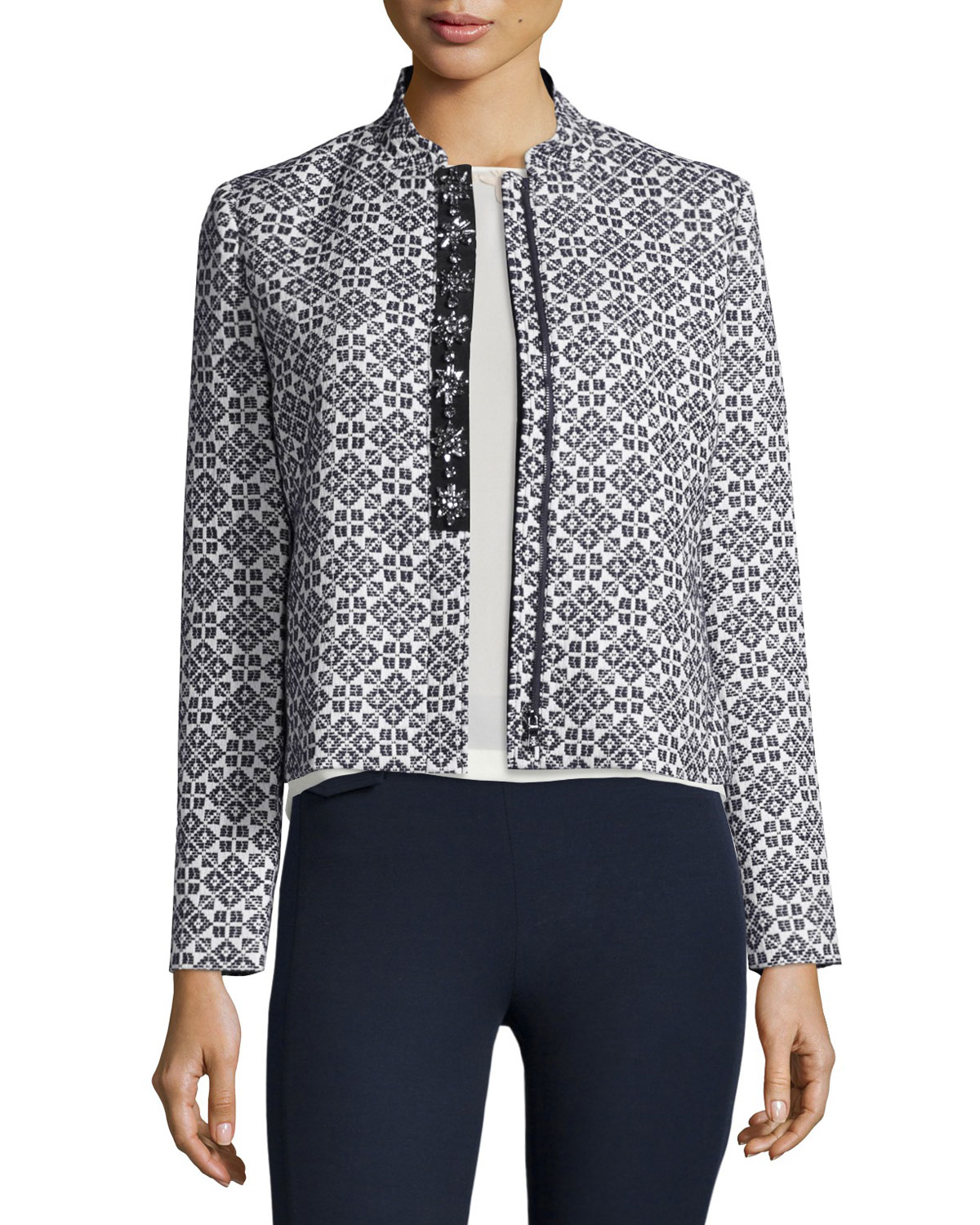 Tory burch Textured Burlap Jacket in Blue | Lyst