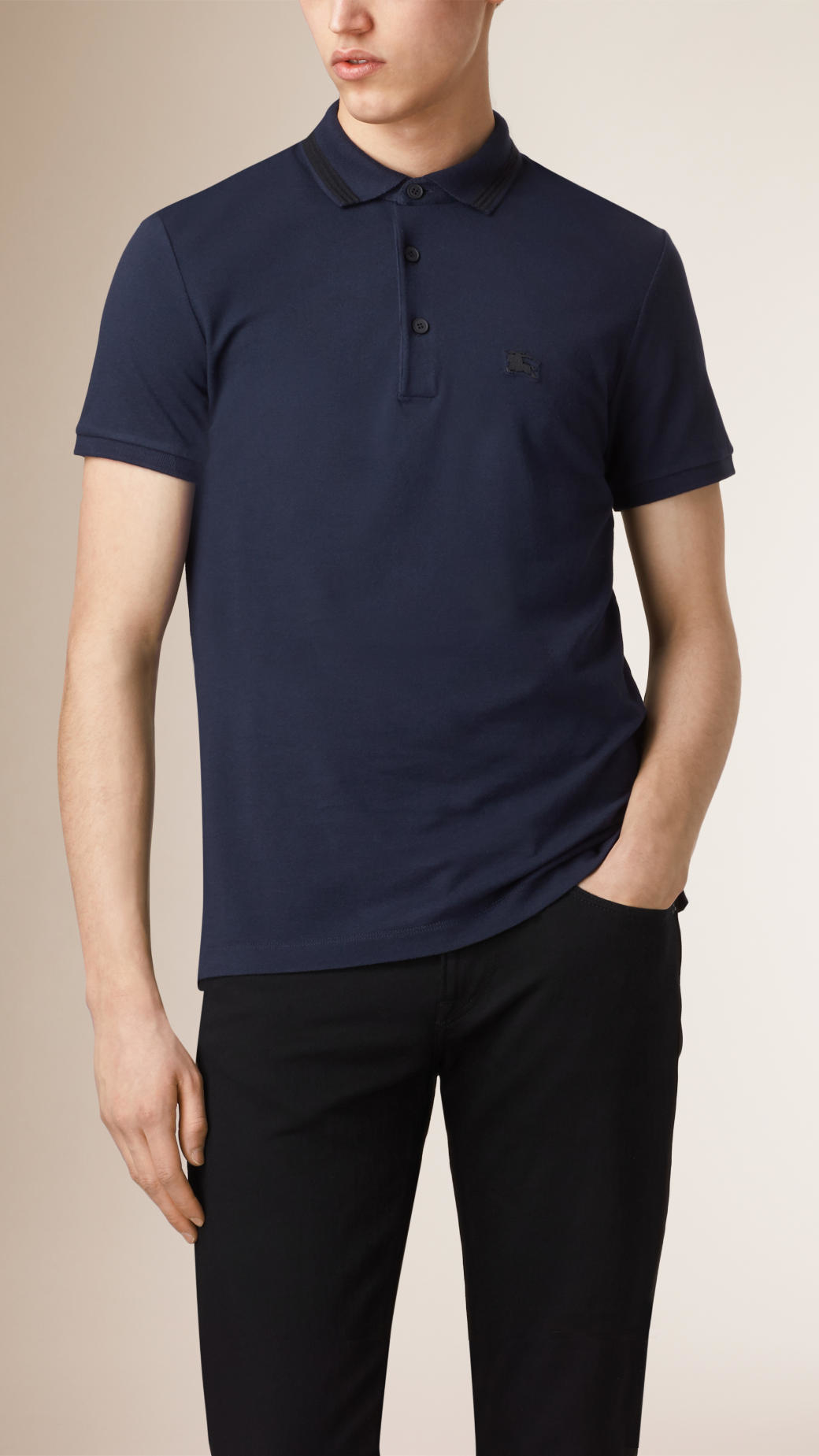 Burberry Ribbed Tipping Cotton Silk Polo Shirt in Blue for Men (navy ...