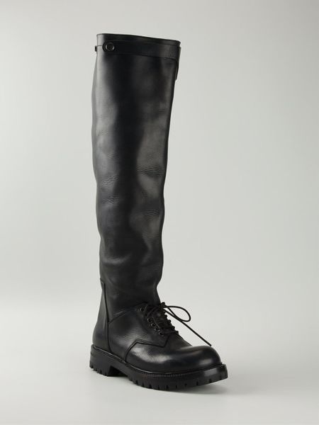 Rick Owens Knee High Lace-up Boots in Black for Men | Lyst