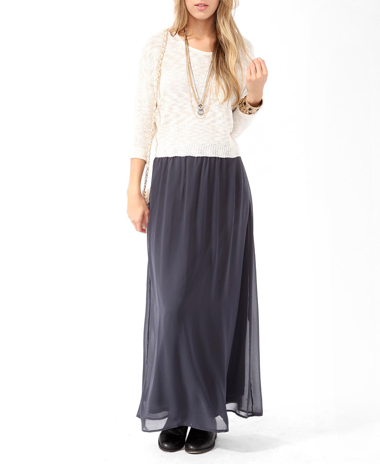 Forever 21 Chiffon Maxi Skirt in Gray | Lyst