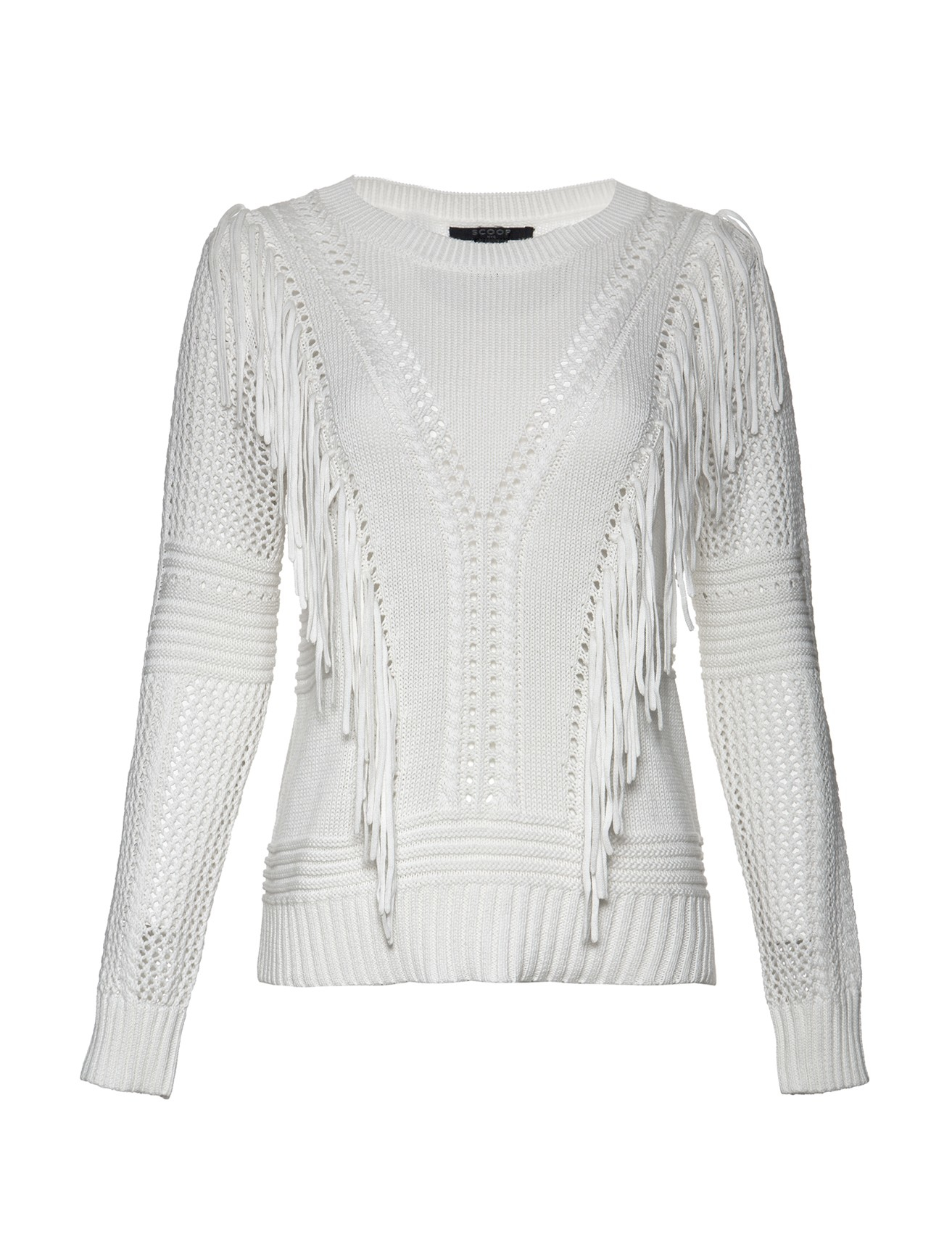 Scoop Fringe Sweater in White | Lyst
