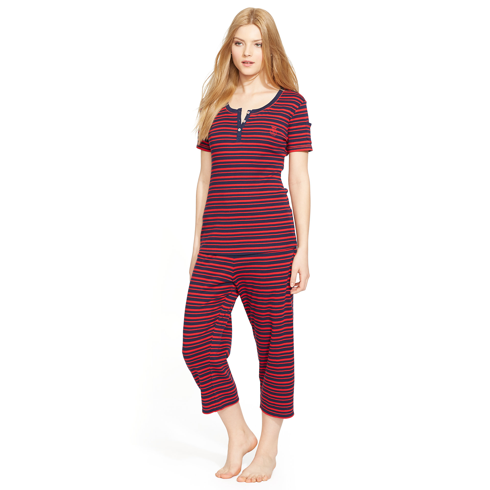 Lyst - Ralph Lauren Henley Capri Pajama Set in Red