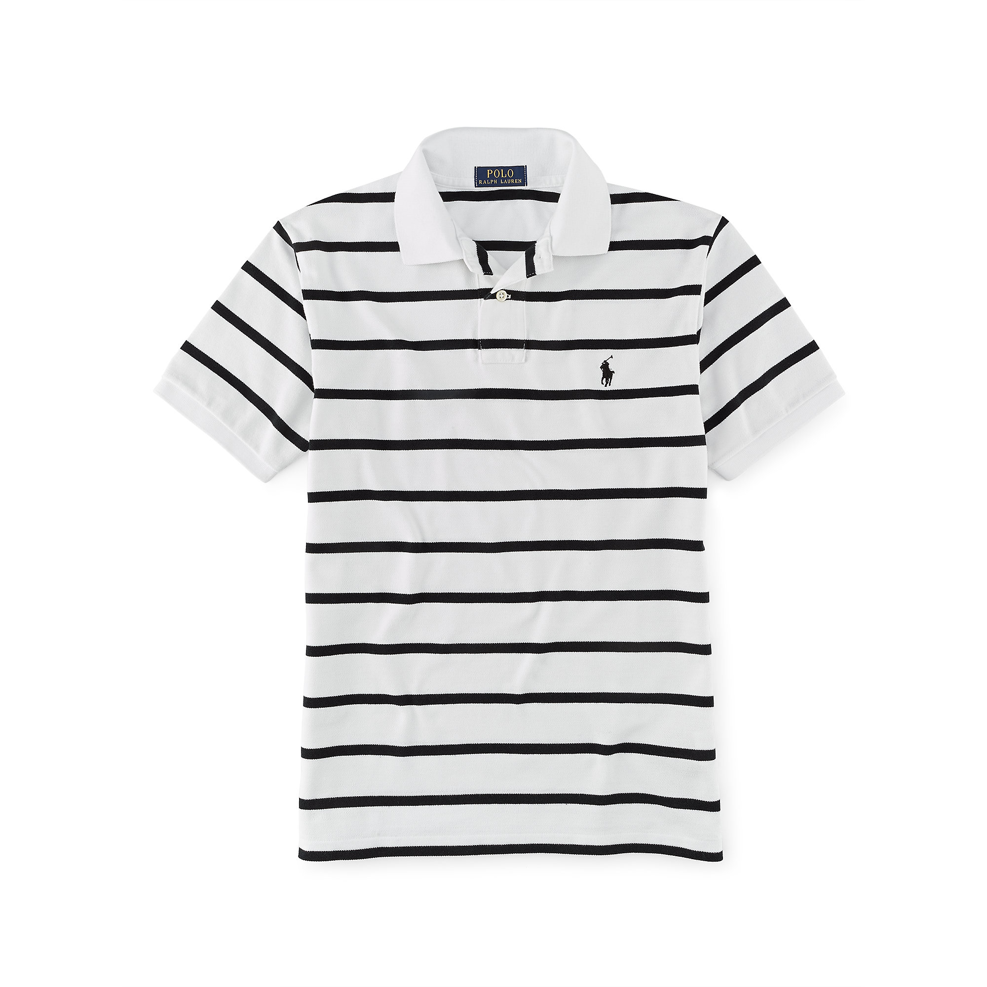 black white striped polo shirt