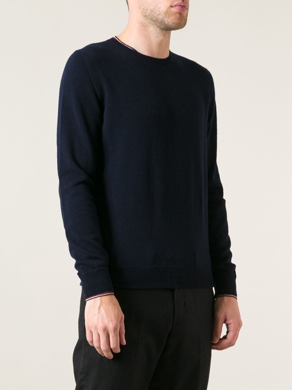 Lyst - Moncler Crew Neck Sweater in Blue for Men