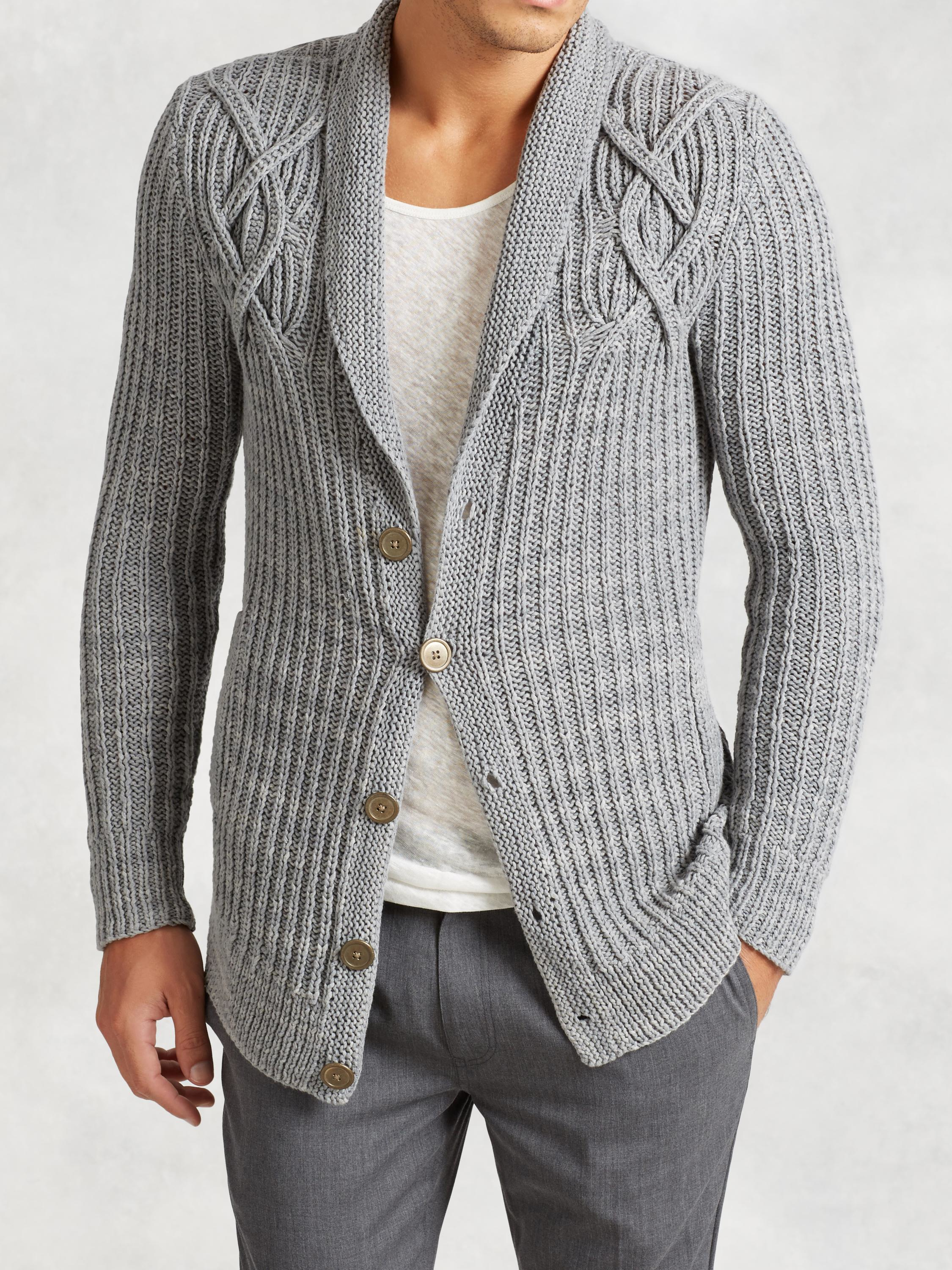 Lyst - John Varvatos Artisan Cable Knit Cardigan in Gray for Men
