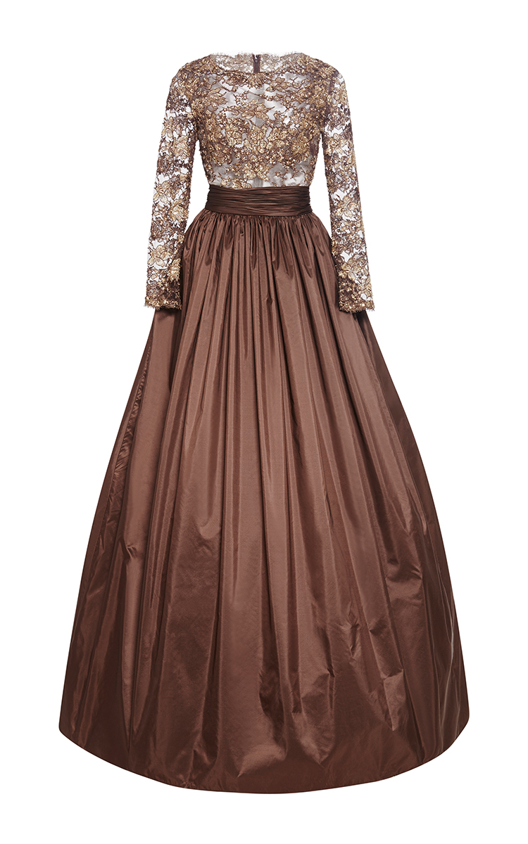 Lyst - Reem Acra Ball Gown With Re-Embroidered Lace Bodice in Brown