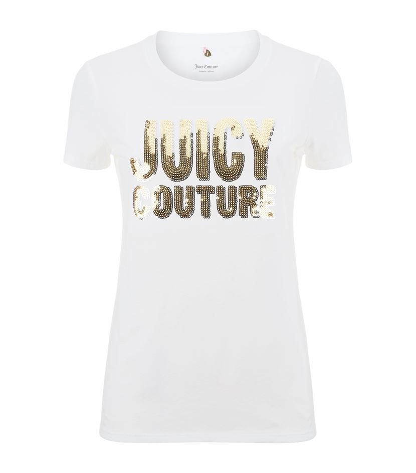 Juicy couture Sequin Logo T-shirt in White | Lyst