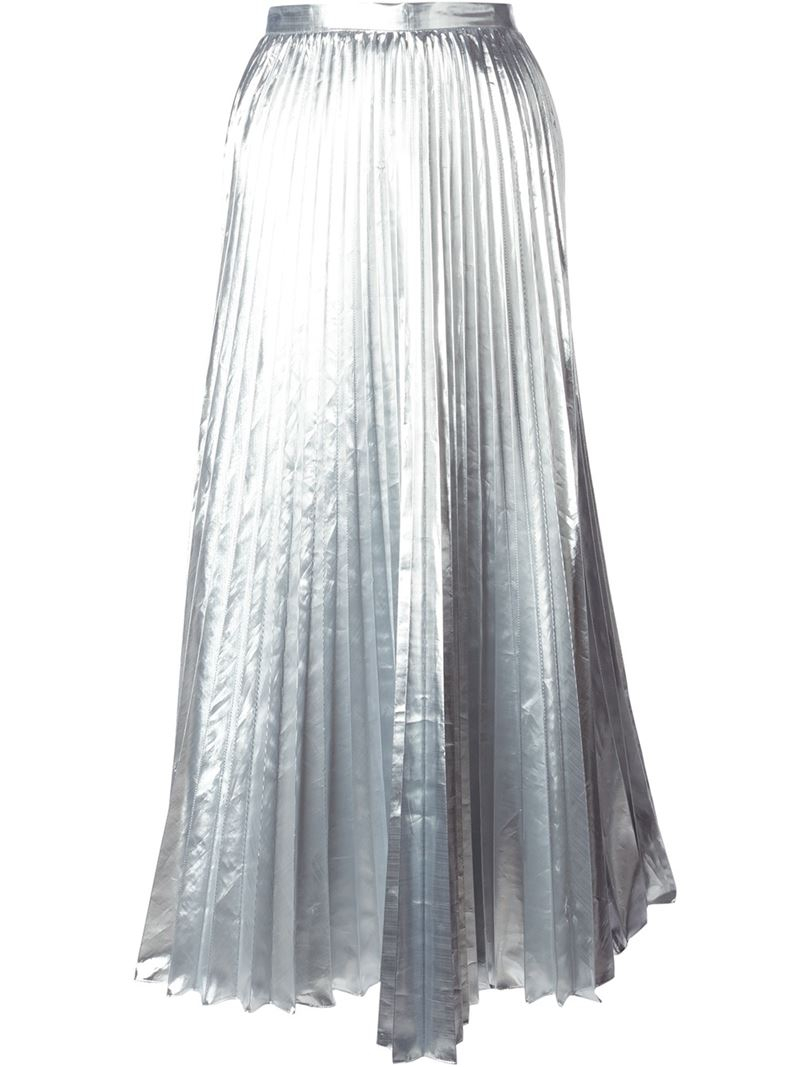 Lyst Dkny Pleated Maxi Skirt In Metallic 