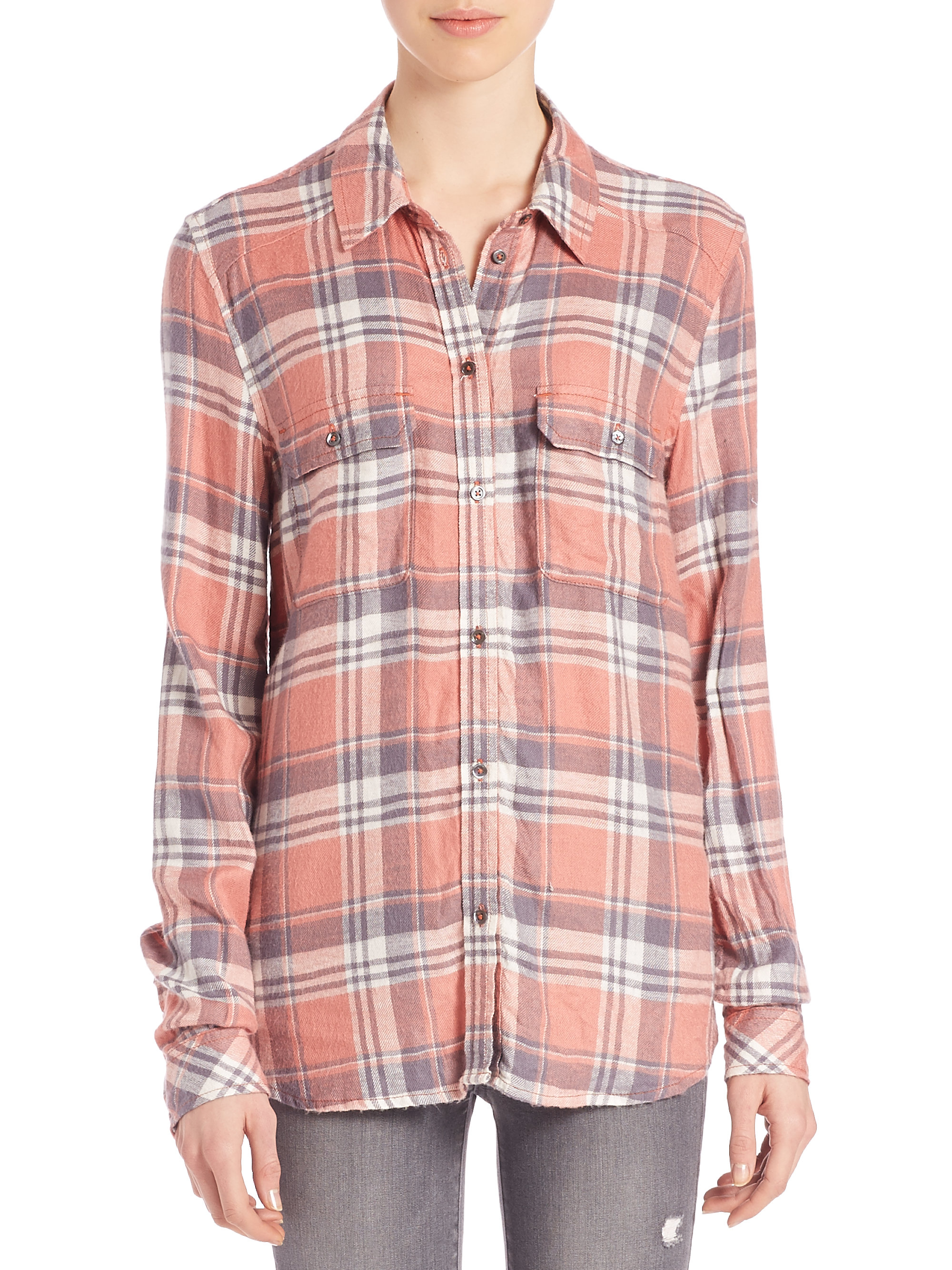 trudy plaid button shirt in pink lyst trudy plaid button shirt in pink lyst