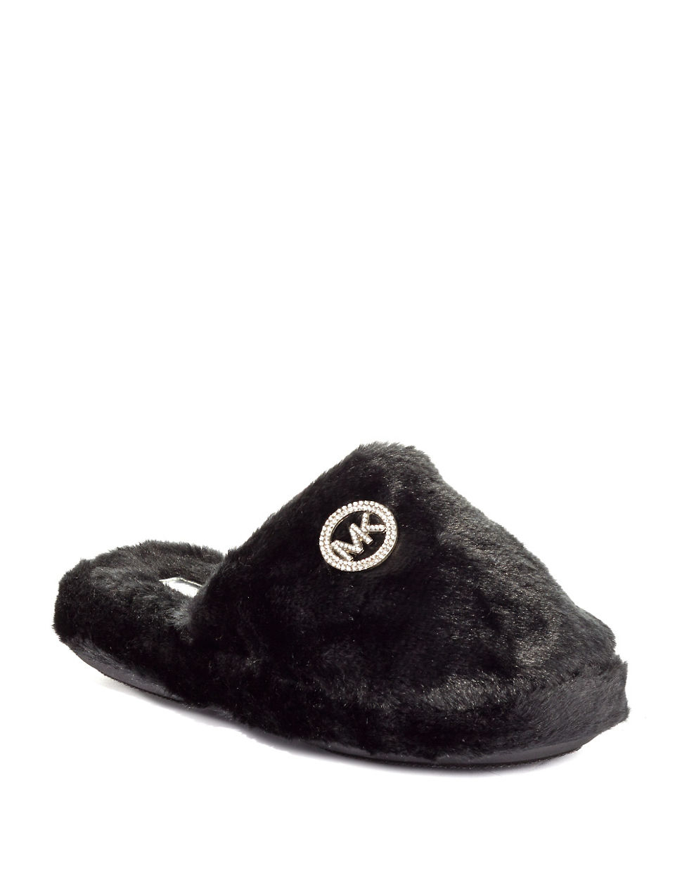 womens black faux fur slippers