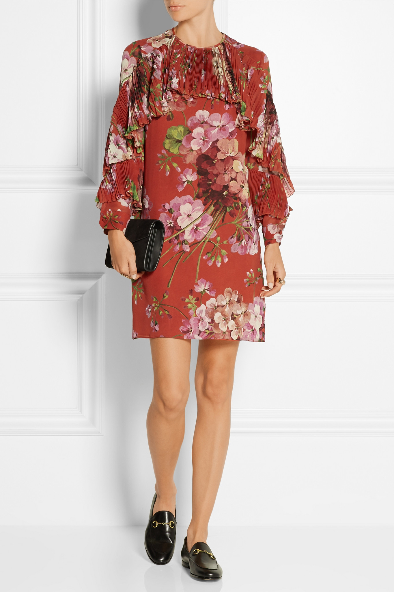 Lyst - Gucci Floral-print Silk-georgette Mini Dress