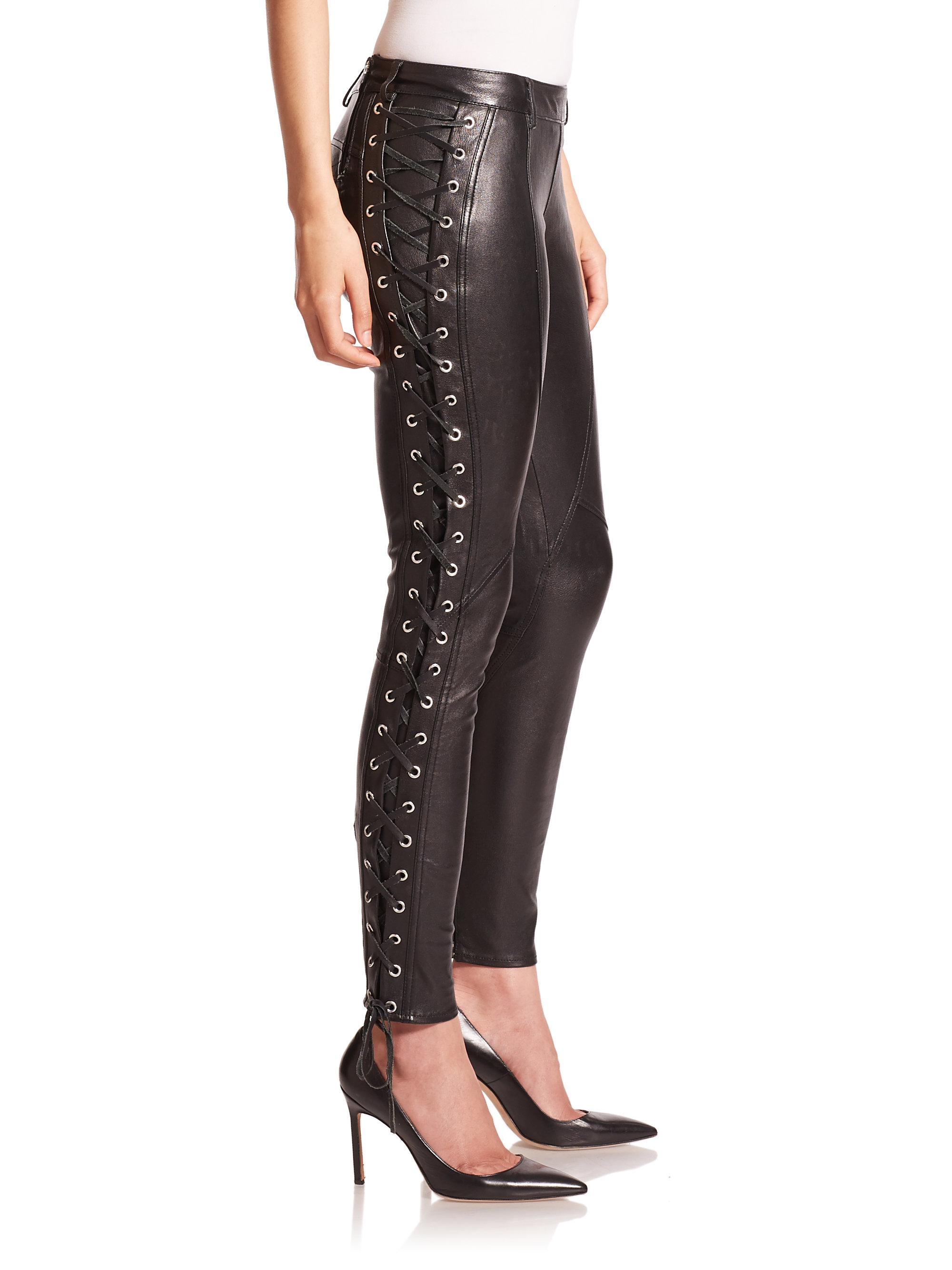 Faith Connexion Leather Lace Up Leggings In Black Lyst 7041