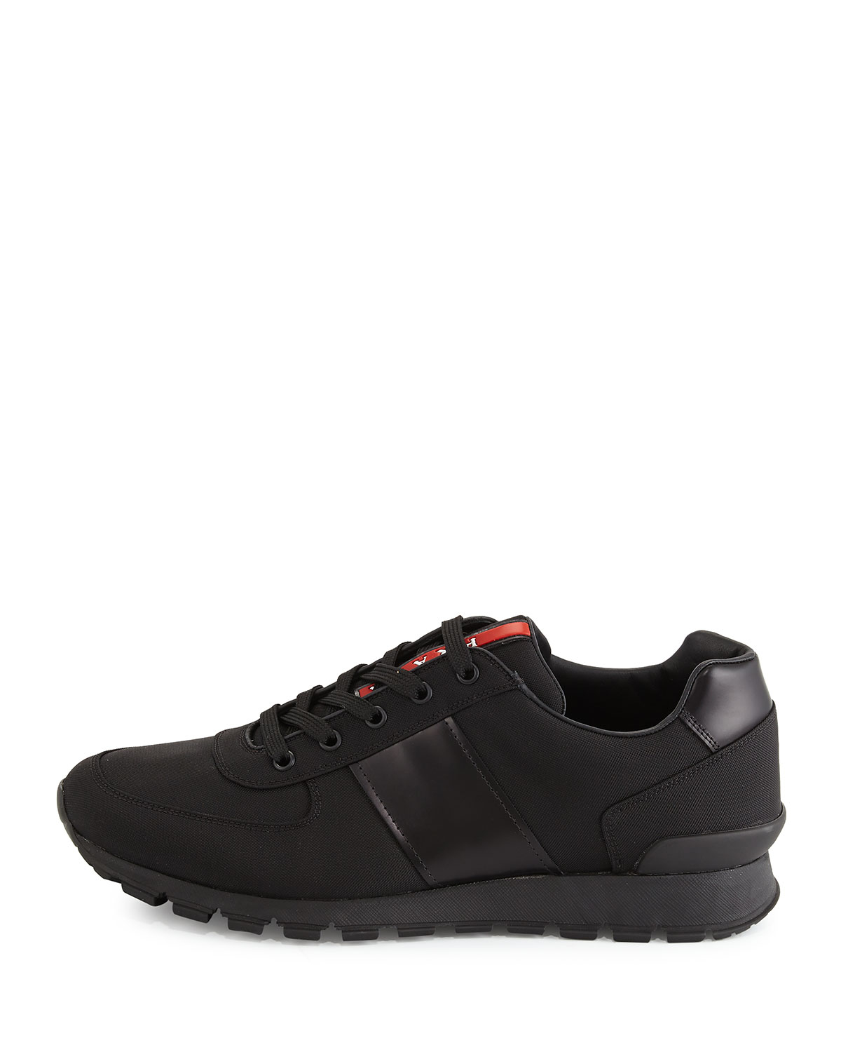 Prada Leather-Detail Running Sneakers in Black for Men | Lyst