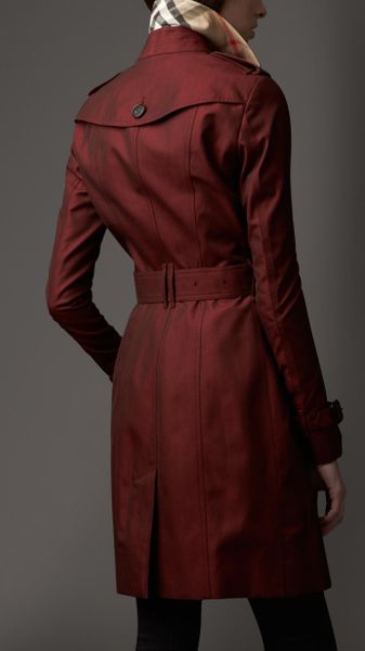 Burberry Long Slim Fit Gabardine Trench Coat in Red (bright hawthorn ...