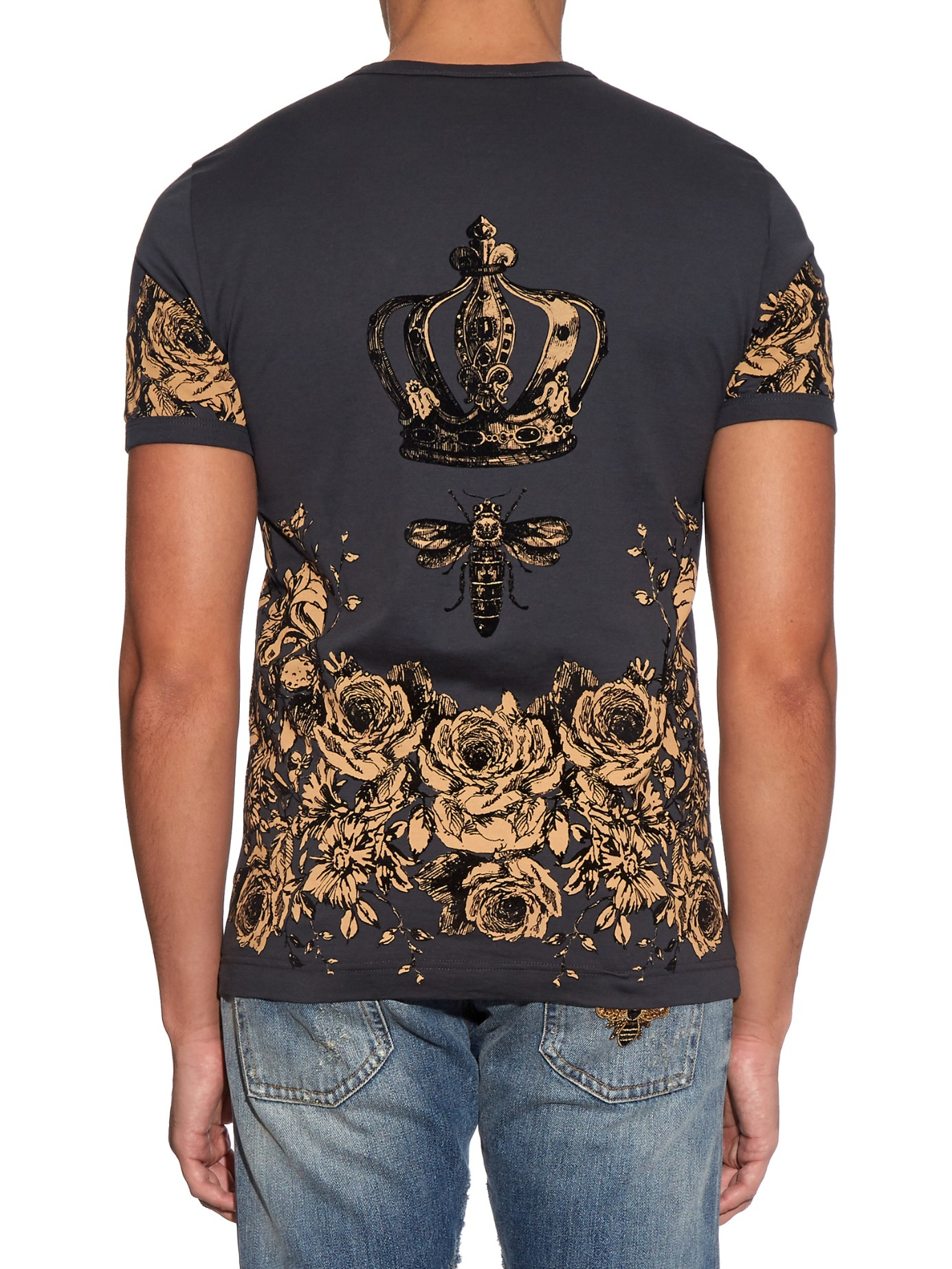 Lyst - Dolce & Gabbana Crown And Bee Flock-print Cotton T-shirt in Gray ...