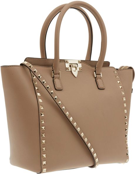 Valentino Beige Rockstud Leather Bag in Beige | Lyst