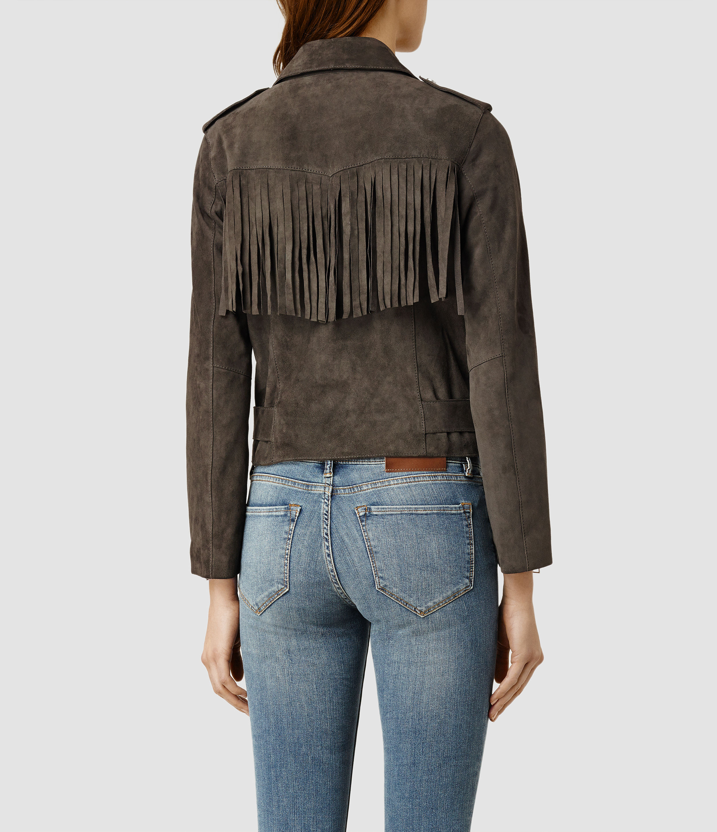 AllSaints Tassel Leather Biker Jacket in Granite (Gray) Lyst