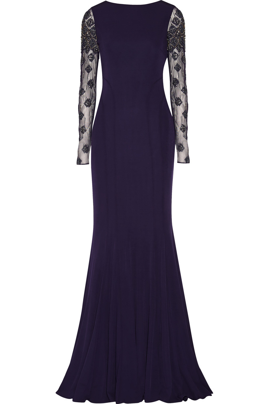 Lyst - Badgley mischka Embellished Tulle And Jersey Gown in Purple