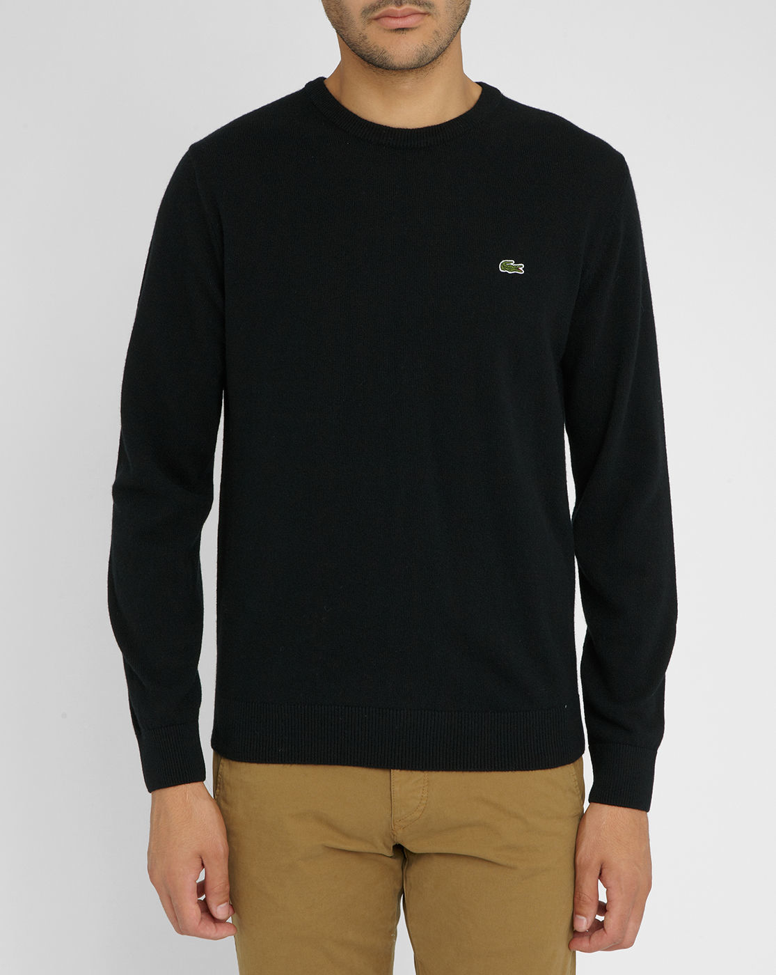 Lacoste Black New Wool Round-neck Sweater in Black for Men | Lyst