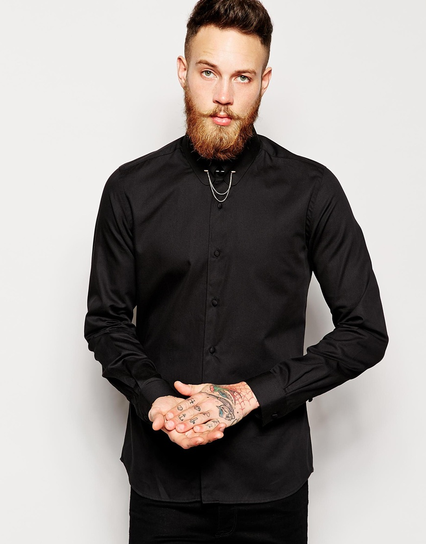 Lyst - Noose and monkey Shirt With Gold Collar Bar & Chain In Super ...