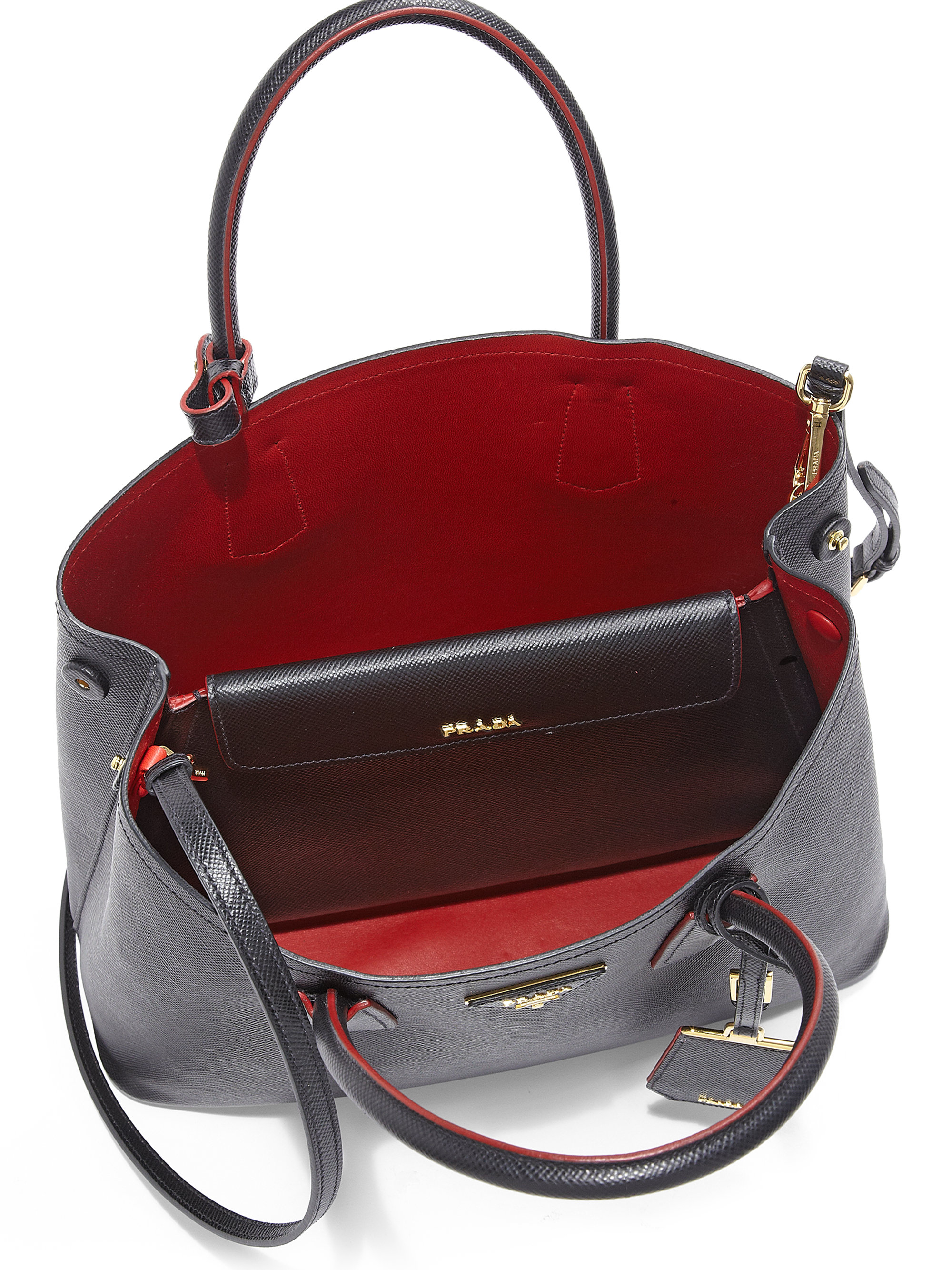 Lyst Prada Saffiano Cuir Small Double Bag In Red Gallery