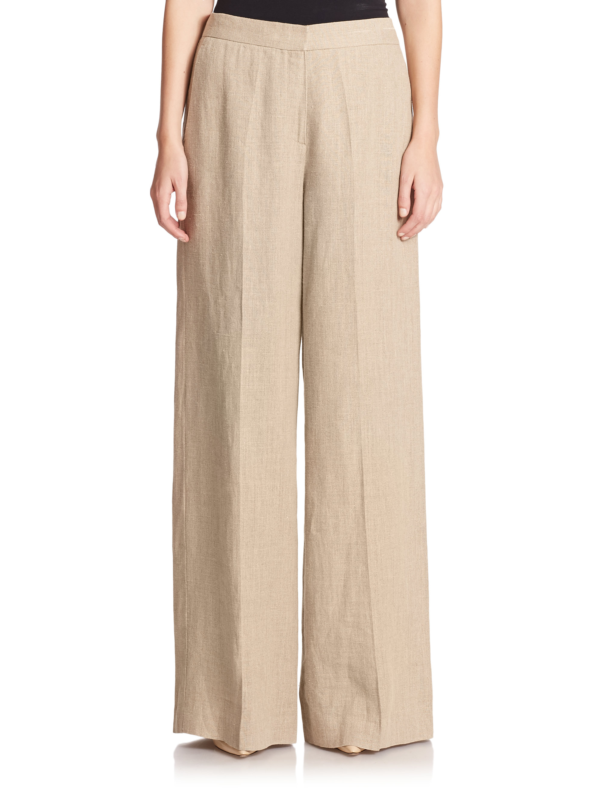 Theory Grinetta Linen Palazzo Pants in Natural | Lyst