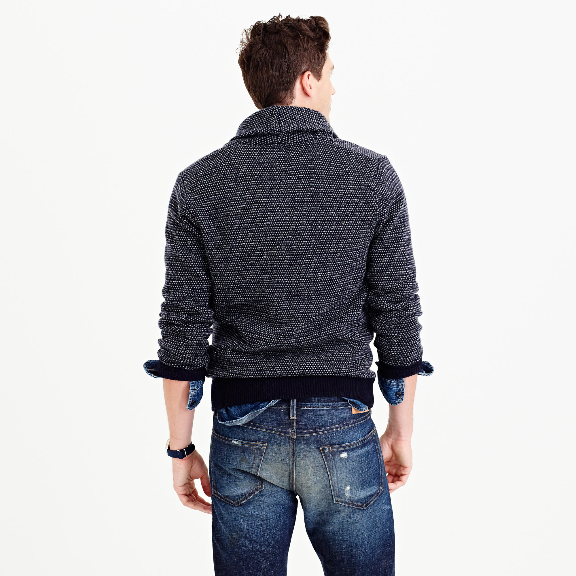 J.crew Textured Lambswool Shawlcollar Cardigan Sweater in Blue for Men