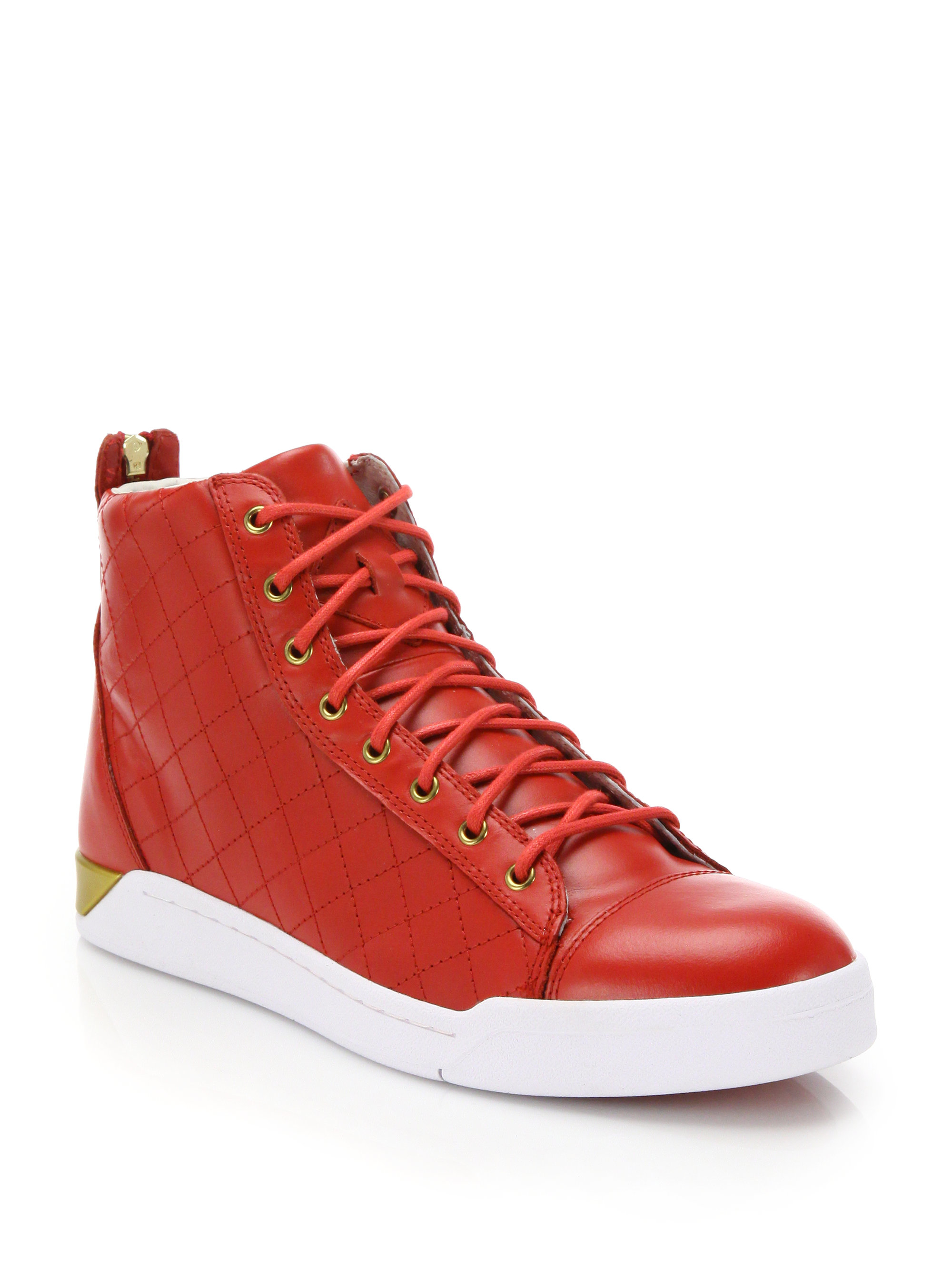 Diesel Tempus Diamond Leather High-top Sneakers in Red | Lyst