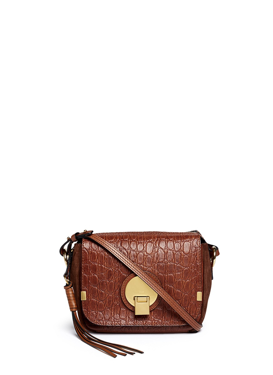 Chlo Indy Croc-Embossed Leather Camera Bag in Brown | Lyst